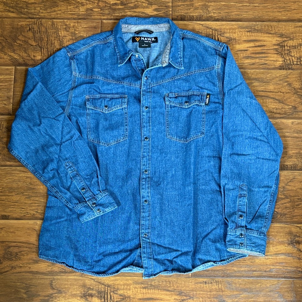 Hawx Blue Denim Button-Up Work Shirt